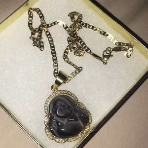 GOLD / BLACK STONE BUDDAH CHAIN NECKLACE